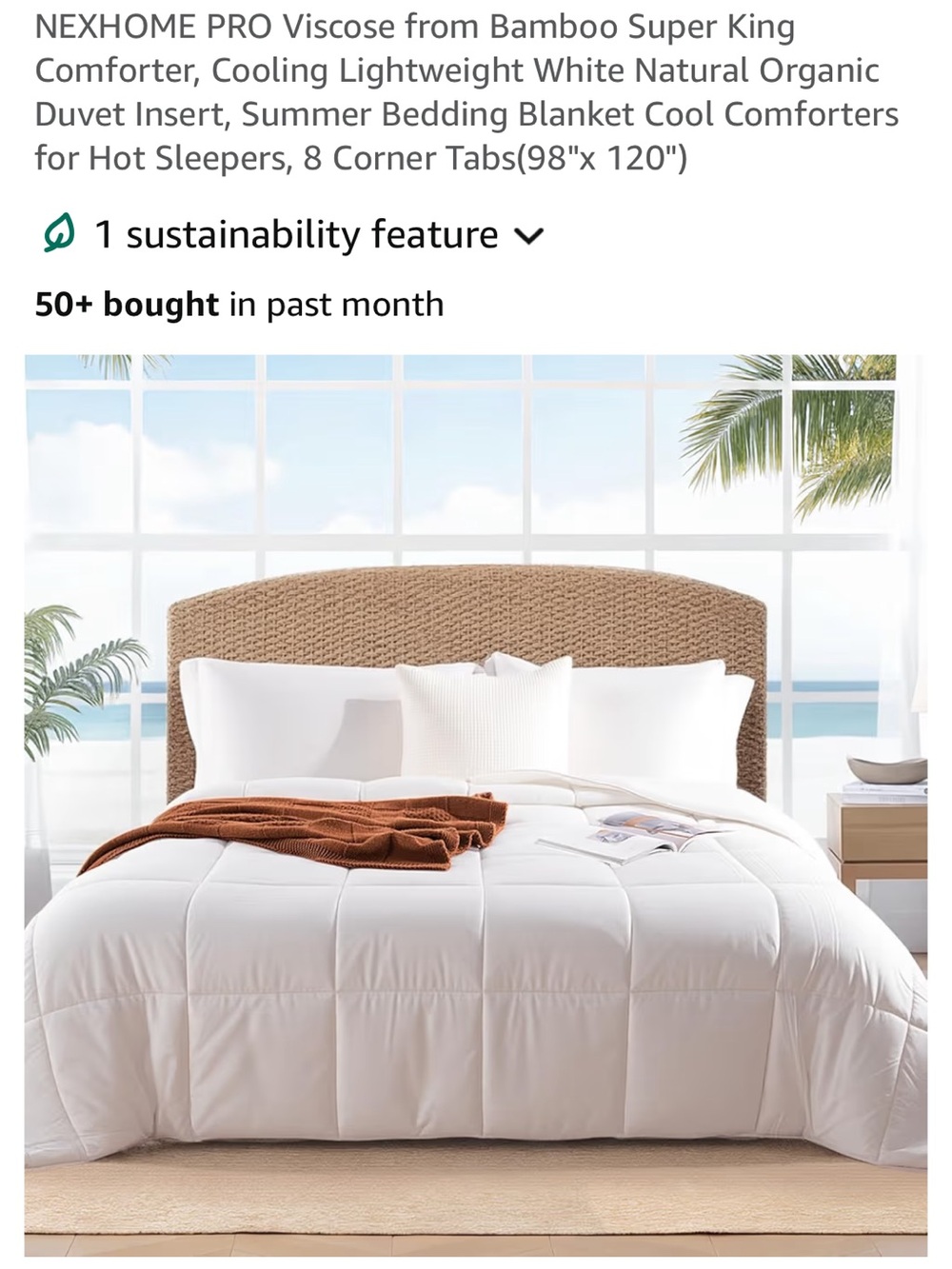 White Cooling Viscose from Bamboo oversized King duvet insert